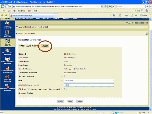 Screenshot of Request for Information page
